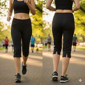 Moving Comfort Women's Black Workout High-Rise Capri Pants, Large